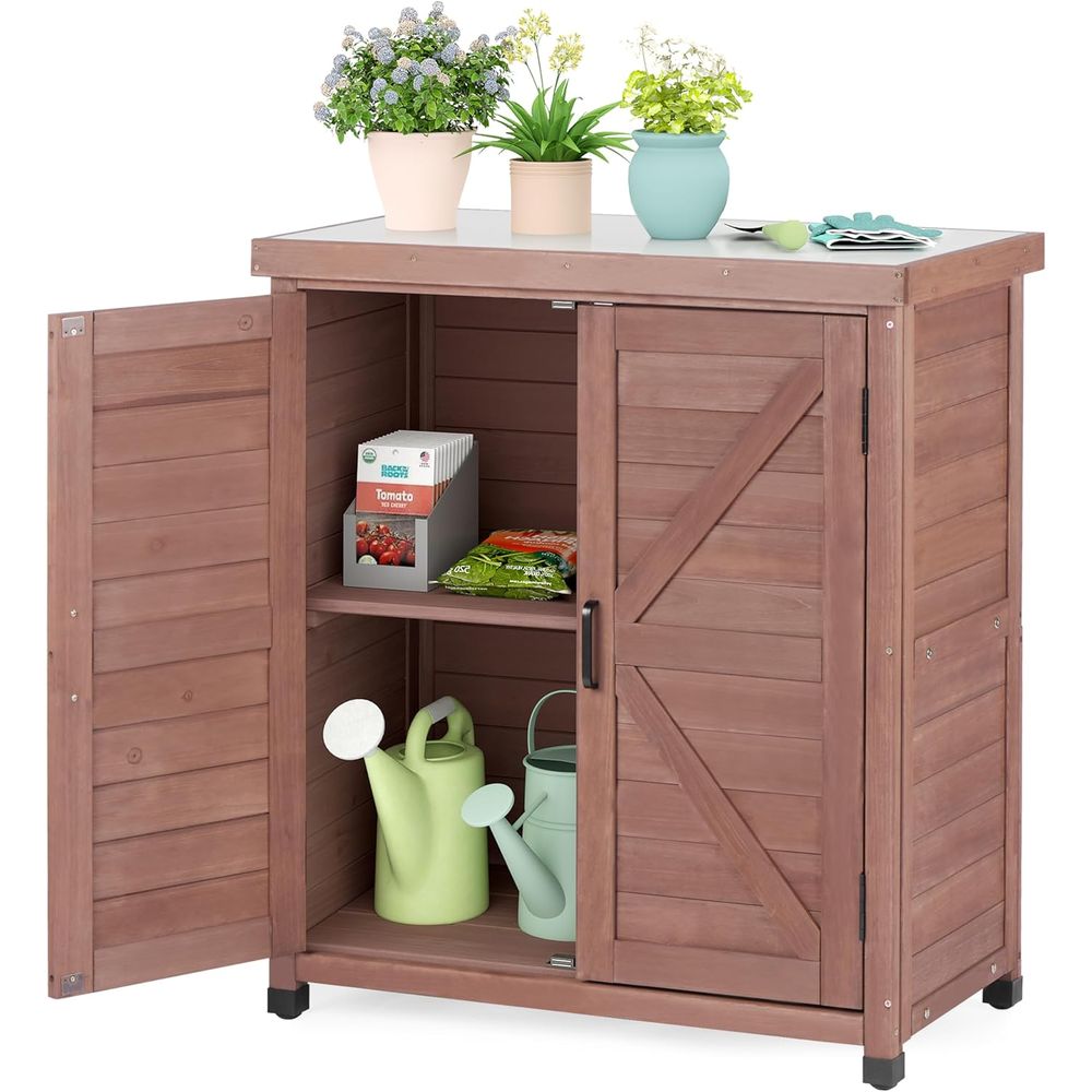 Outdoor Furniture Wood - Metal Üstlü Dış Mekan Depolama Dolabı